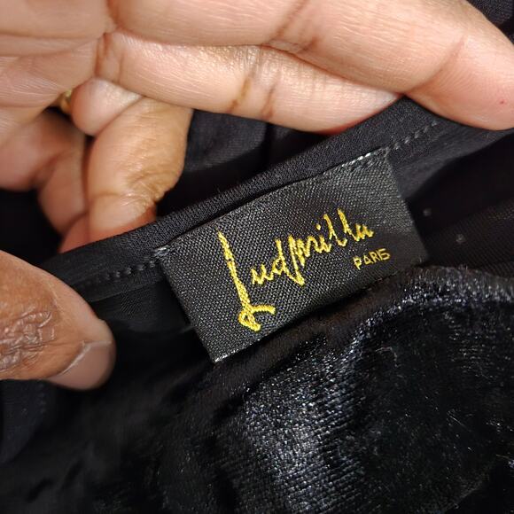 Vintage Ludmilla Bell Sleeve Top Black Velvet Sparkle Y2K France Patchwork Small - Picture 7 of 16